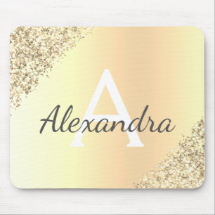 Luxury Gold Sparkle Glitter Monogram Name Mouse Pad