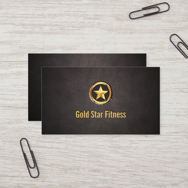 Luxury Gold Star Fitness Leather Business Card (Front/Back In Situ)