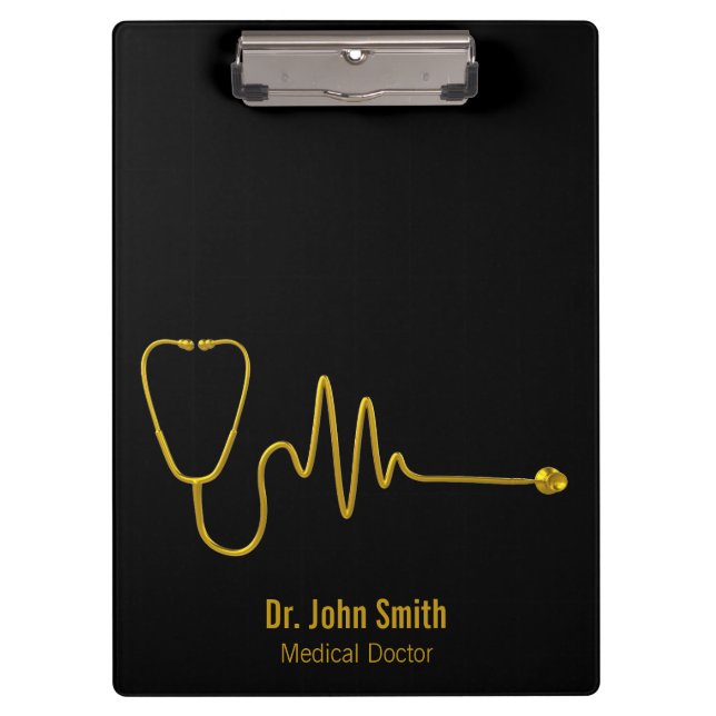 Luxury Gold Stethoscope ECG Wave EKG Line Medical  Clipboard (Front)