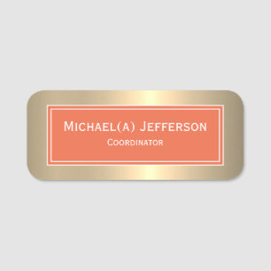 Luxury Gold Tangerine Tango Orange: Elegant Modern Name Tag