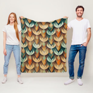 Luxury Gold Teal Art Deco Abstract Pattern Fleece Blanket
