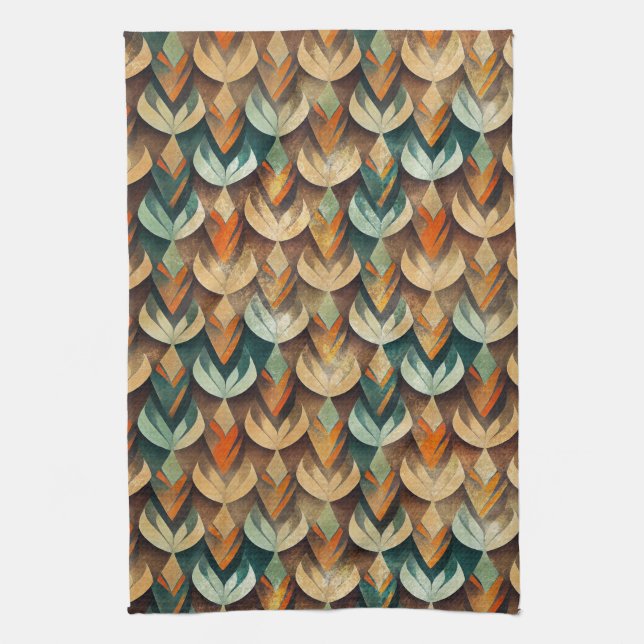 Luxury Gold Teal Art Deco Abstract Pattern Kitchen Towel (Vertical)