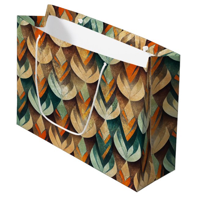 Luxury Gold Teal Art Deco Abstract Pattern Large Gift Bag (Front Angled)