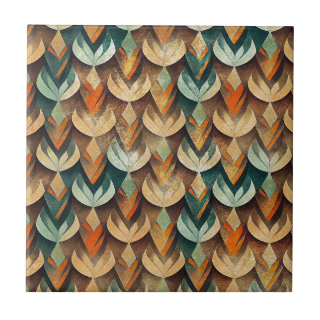 Luxury Gold Teal Art Deco Abstract Pattern Tile (Front)