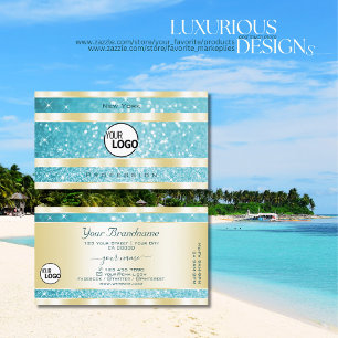 Luxury Gold Teal Glitter Luminous Light Stars Logo Business Card