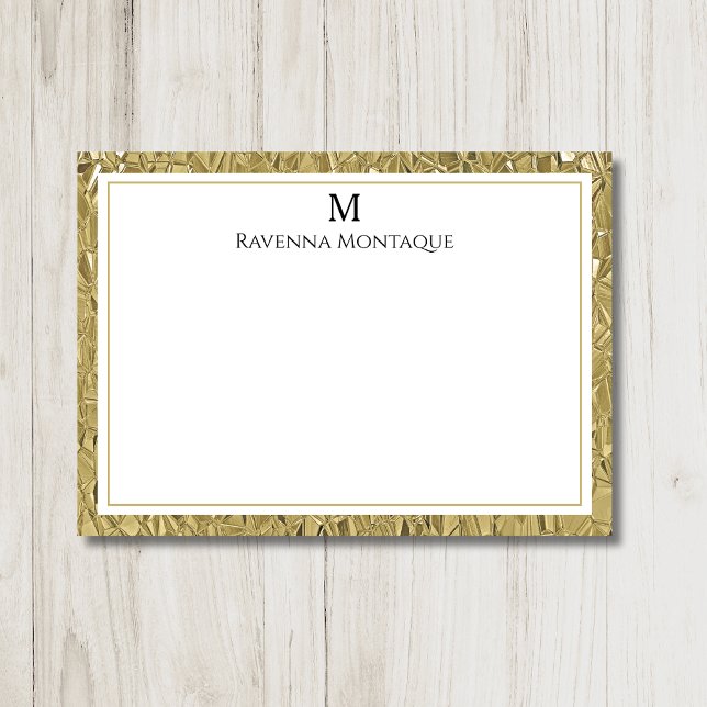 Luxury Gold Texture Border Black Monogram Script Card (Creator Uploaded)