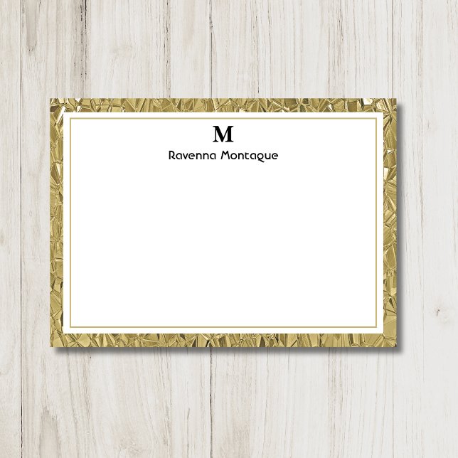 Luxury Gold Texture Border Black Monogram Script Card (Creator Uploaded)