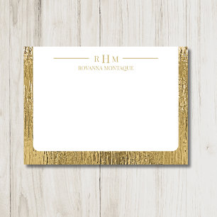 Luxury Gold Texture Lined Name Three Monogram Card