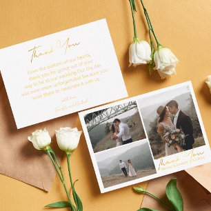 luxury gold thank you 3 photo collage wedding chic card