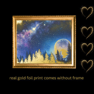 luxury gold tree moon galaxy real     foil prints