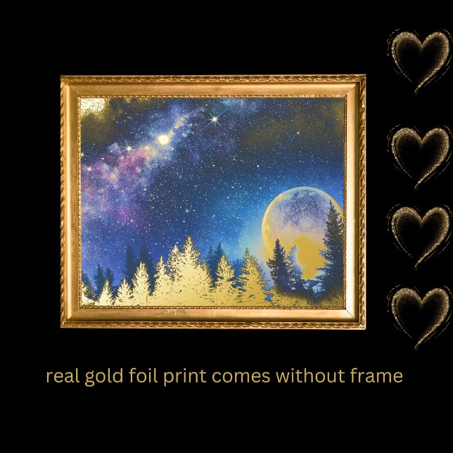 luxury gold tree moon galaxy real     foil prints (Creator Uploaded)