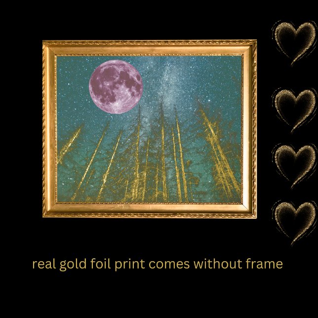 luxury gold tree pink moon galaxy real     foil prints (Creator Uploaded)