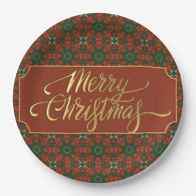 Luxury Gold Vintage Christmas Paper Plate (Front)