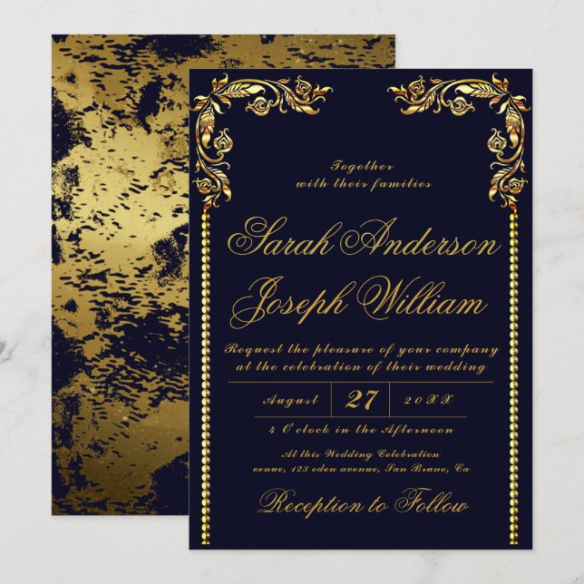 Luxury Gold Vintage & Golden Foil Wedding Invitation (Front/Back)