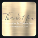 Luxury Gold Wedding Favour Thank You Square Sticker<br><div class="desc">Gold Wedding Seal Favour Thank You Sticker. This sticker can be customized to include your name and wedding date and be used to seal your wedding invitations or favour bags. Please contact the designer if you would like matching items.</div>