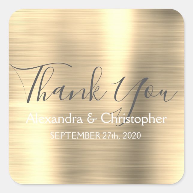 Luxury Gold Wedding Favour Thank You Square Sticker (Front)