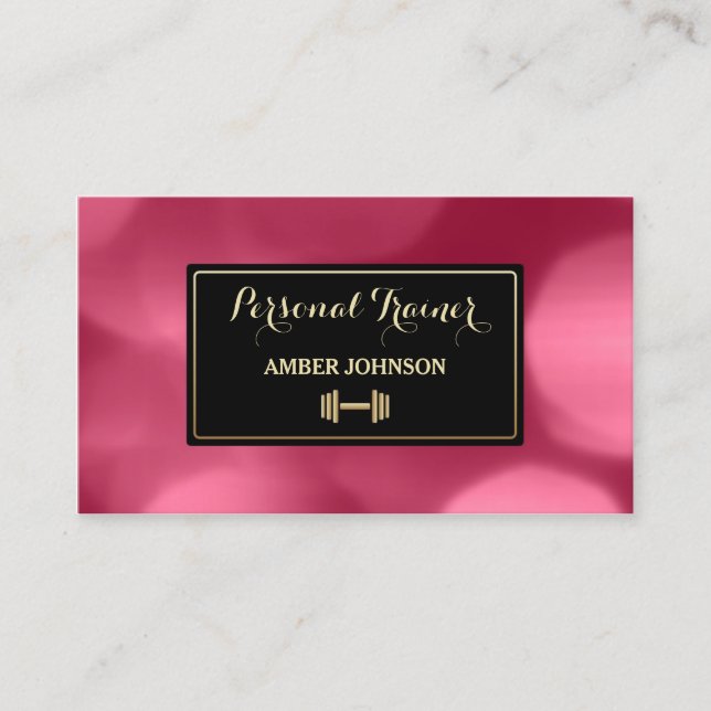 Luxury Gold Weight Pink Bokeh Personal Trainer Business Card (Front)
