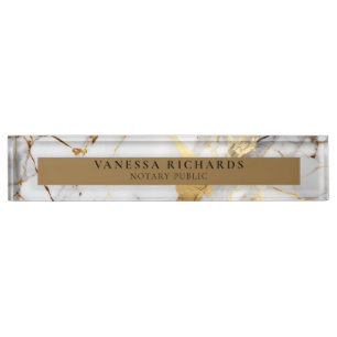 Luxury Gold White Grey Elegant Notary Nameplate