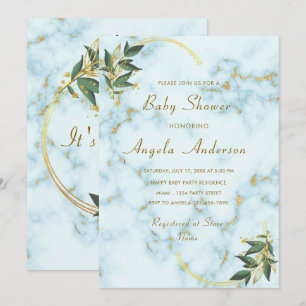 Luxury Gold White Marble Baby Shower Invitation