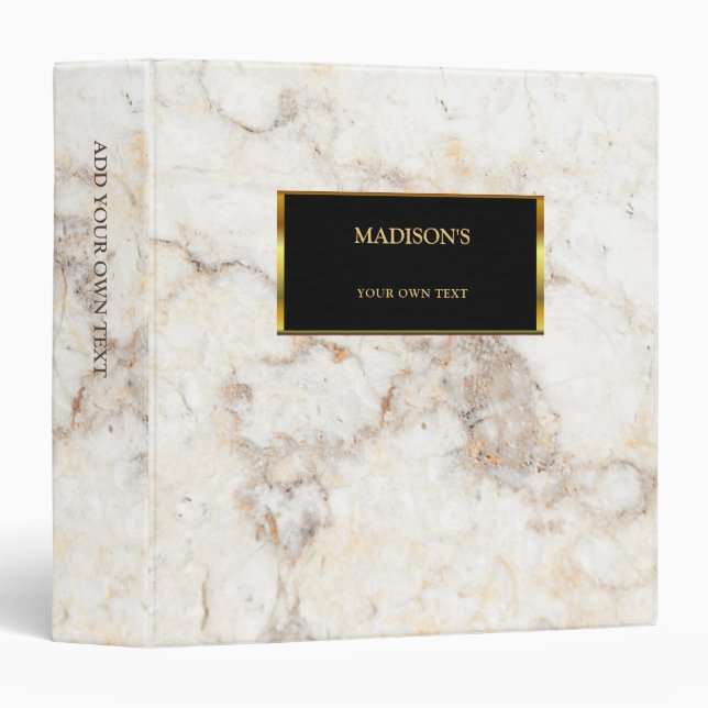 Luxury gold & white marble stone personal binder (Front/Spine)