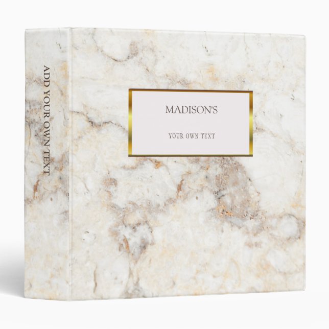 Luxury gold & white marble stone personal binder (Front/Spine)
