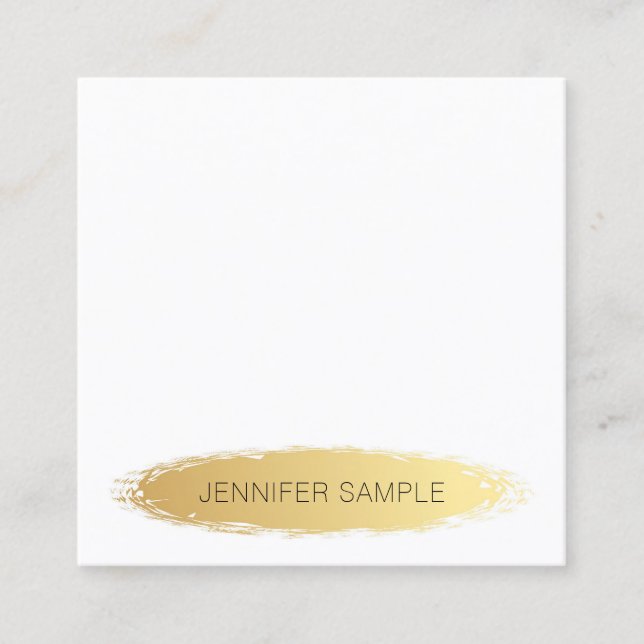 Luxury Gold White Modern Elegant Simple Template Square Business Card (Front)