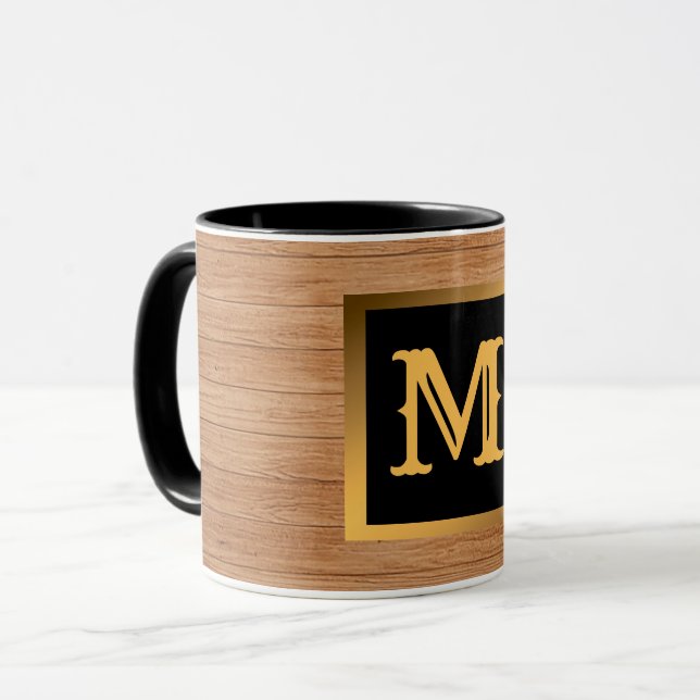Luxury Gold Wood Modern Monogrammed Mug (Front Left)