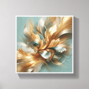 Luxury Golden and Teal Abstract - Elegant Flowing  Canvas Print