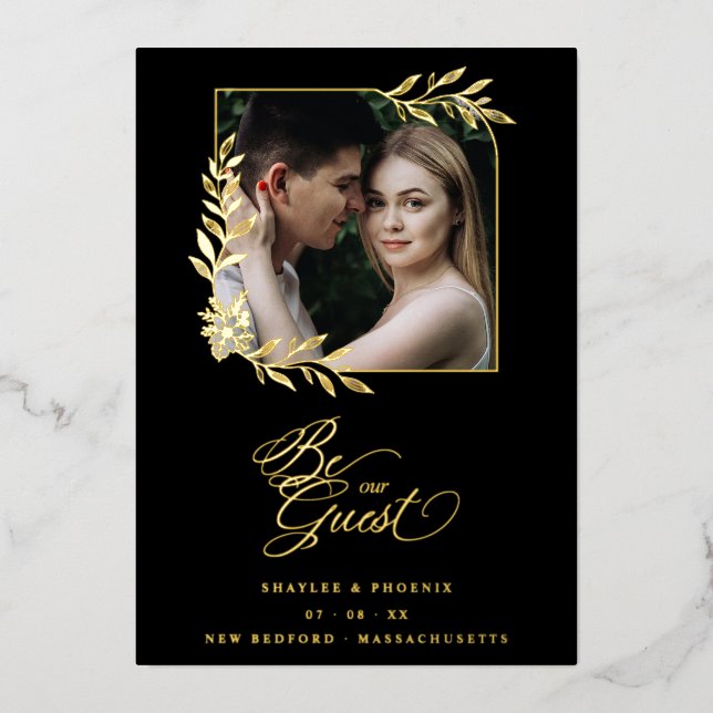 Luxury Golden Branches Frame Chic Photo Wedding (Front)