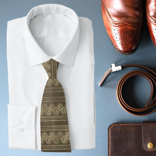 Luxury Golden Brown Ornate Pattern Stylish Chic Tie (Creator Uploaded)