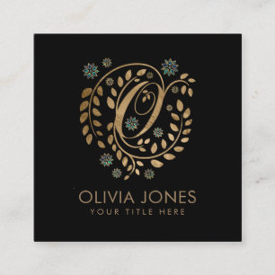 Luxury Golden Calligraphy Monogram with letter O Square Business Card