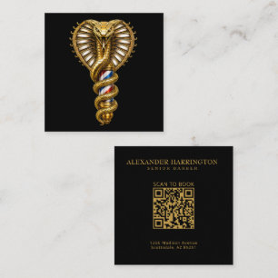 Luxury Golden Cobra Barber Shop Logo Hair Stylist Square Business Card