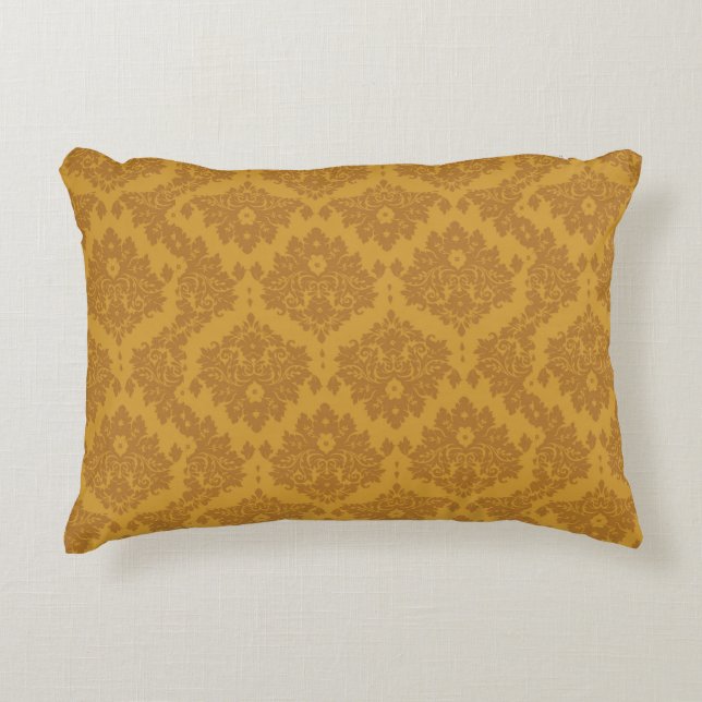 Luxury Golden Damask Accent Pillow (Front)