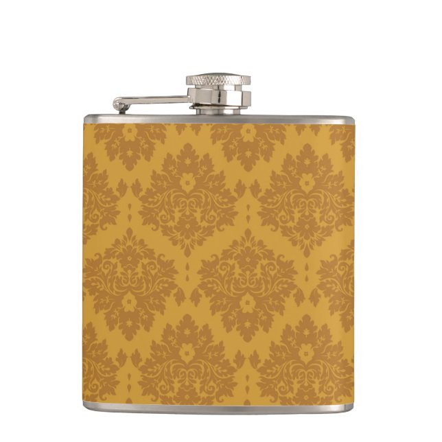 Luxury Golden Damask Hip Flask (Front)