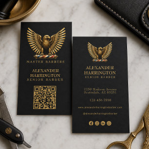 Luxury Golden Eagle Barber Shop Logo Hair Stylist Business Card
