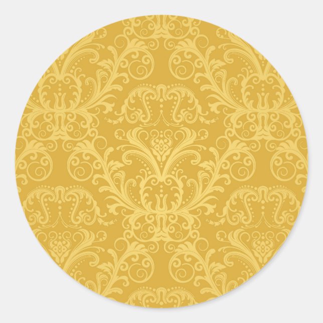 Luxury Golden Floral Wallpaper Classic Round Sticker (Front)