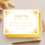 Luxury Golden Floral White and Gold Quinceanera RSVP Card<br><div class="desc">Invite your guests to respond with elegance using this Luxury Golden Floral White and Gold Quinceañera RSVP Card. The design features luxurious gold floral accents set against a crisp white background, creating a sophisticated and timeless look. Perfect for a grand Quinceañera celebration, this RSVP card adds a touch of opulence...</div>