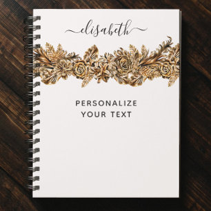 Luxury Golden Flowers Elegant Chic Classy White Notebook