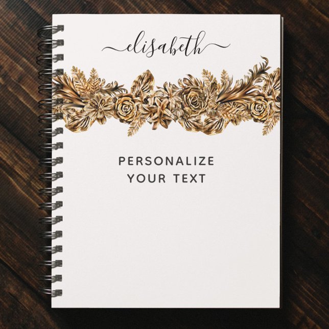    Luxury Golden Flowers Elegant Chic Classy White Notebook (Creator Uploaded)