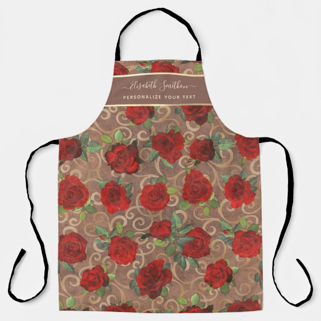  Luxury Golden Flowers Elegant Classy Taupe Custom Apron (Front)