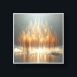 Luxury Golden Forest Abstract - Modern Architectur Canvas Print<br><div class="desc">A breathtaking surreal abstract featuring a majestic forest of golden, architectural trees with intricate, needle-like foliage. Elegant golden arches rise amidst a soft, ethereal mist, with radiant sunlight reflecting off a serene, mirror-like surface. This piece creates a sense of peaceful opulence and modern fantasy. Ideal for high-end hotel lobbies, sophisticated...</div>