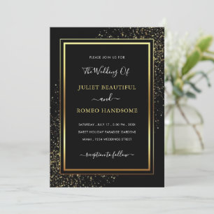Luxury Golden Framed Black Gold Wedding Invitation