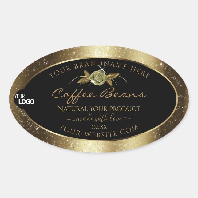 Luxury Golden Glitter Black Product Label Add Logo (Front)