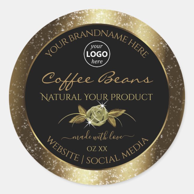 Luxury Golden Glitter Black Product Label Add Logo (Front)