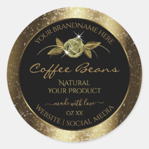 Luxury Golden Glitter Floral Black Product Labels