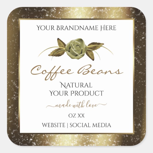 Luxury Golden Glitter Floral White Product Labels (Front)