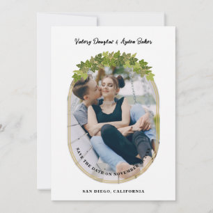 Luxury Golden Ivi Leaves Oval Frame Chic Photo Save The Date