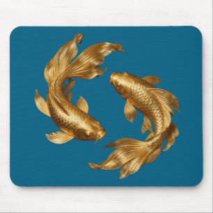Luxury Golden Koi Fish Feng Shui Harmony Mouse Pad