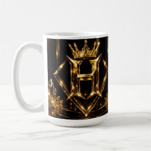 Luxury Golden Letter H Crown Diamond Monogram Coffee Mug