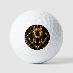 Luxury Golden Letter H Crown Diamond Monogram Golf Balls